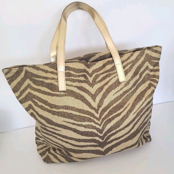 Micheal Kors Gold Shimmer Zebra Animal Print Tote Shoulder bag - Picture 2 of 12